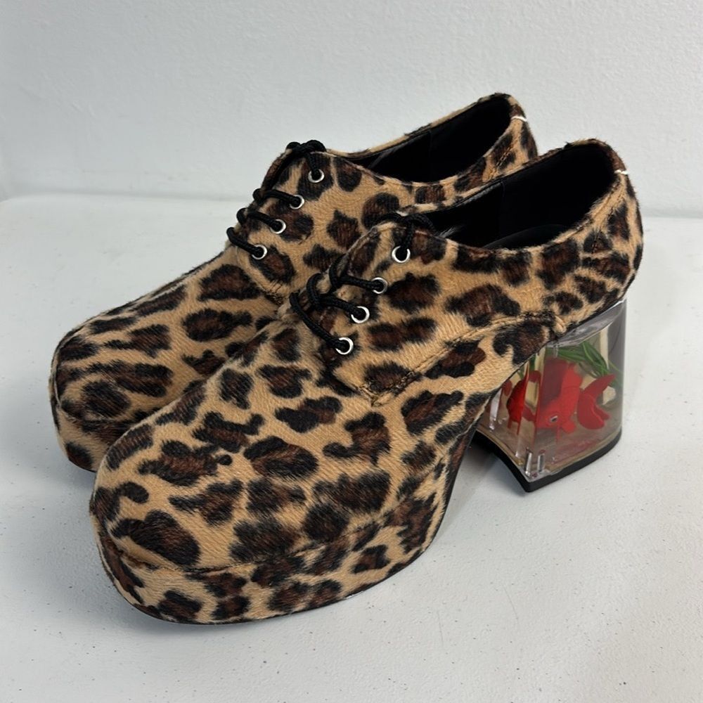 NWOT Funtasma Mens 9 Leopard Platform Shoes Fish Bowl Pimp Disco 70s Costume - Picture 3 of 14